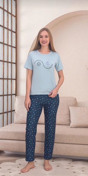 Yıldız Desenli Kısa Kollu Lacivert Pijama Takımı