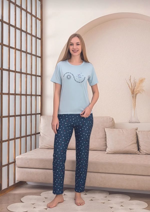 Yıldız Desenli Kısa Kollu Lacivert Pijama Takımı